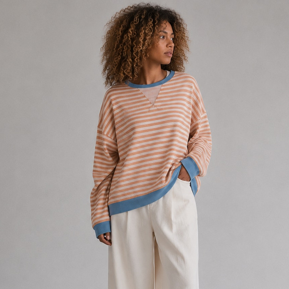 We The Free People Striped Sweatshirt Oversized Womens S Cotton Crewneck